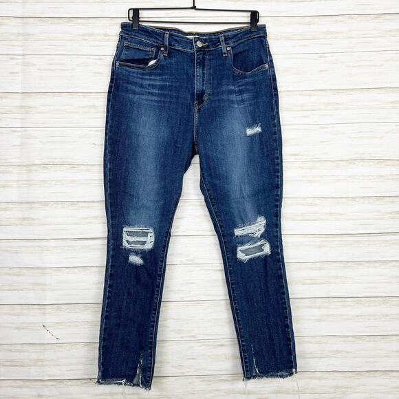 Levi's 721 High Rise Distressed Raw Hem Skinny Jeans - Picture 1 of 7